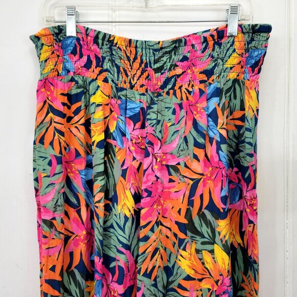 Tropical Multicolor Wide-Leg Pants With Elastic Waistband Women's Size L (12-14) - Picture 2 of 9
